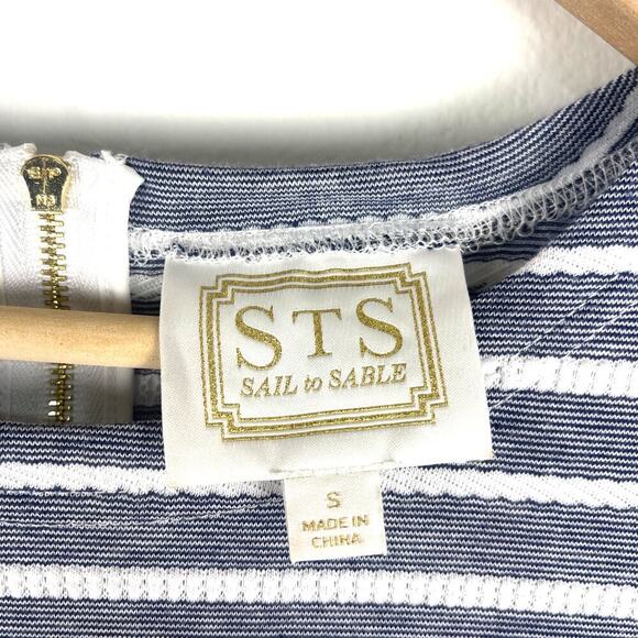 Sail To Sable STS Navy White Striped Short Sleeve Dress Women's Small Preppy - Picture 3 of 10